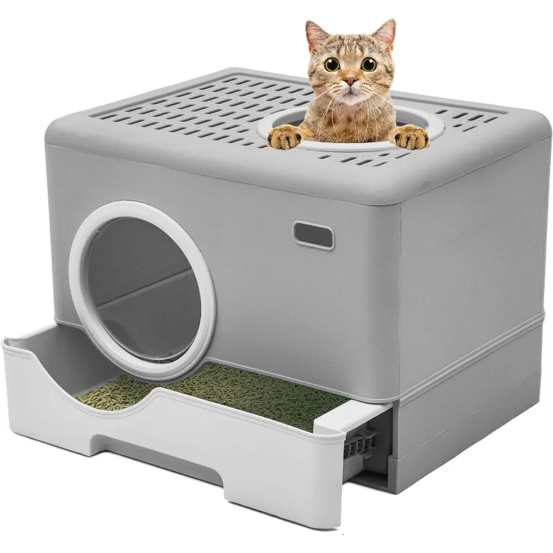 Dextrus Large Enclosed Cat Litter Box with Lid Cover, Hooded Odorless Anti-Splashing Cat Toilet with Drawer Litter Scoop ,Gray
Dextrus Large Enclosed Cat Litter Box with Lid Cover, Hooded Odorless Anti-Splashing Cat Toilet with Drawer Litter Scoop ,Gray