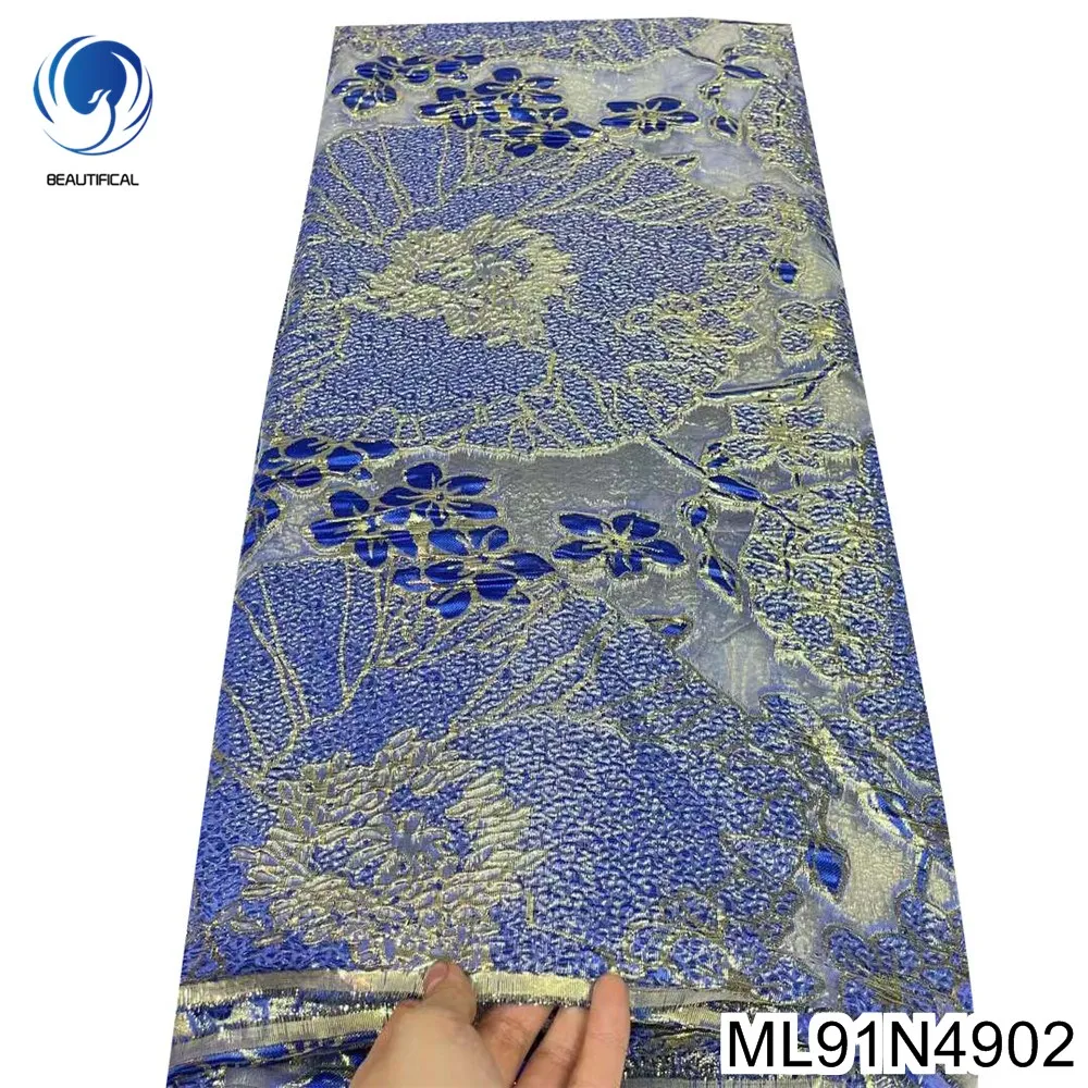

Lace Fabric Evening Dress for Women, Gold and Blue, French Jacquard, Hot Selling, 2023, ML91N49, New