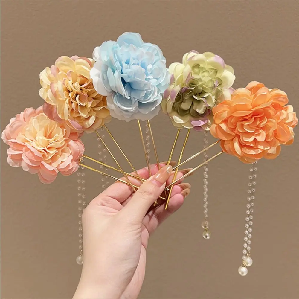 

Rose Simulation Flower Hair Stick Hair Sticks for Buns Chinese Style Pearls Pendant Hairpin Hanfu Headwear Hair Chopstick