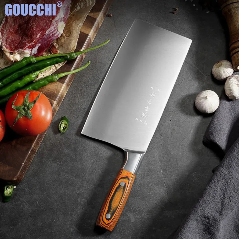 

4Cr13 нож-Кливер из нержавеющей стали, китайская кухня, Нож двойного назначения для нарезки, инструменты для готовки, прочные острые лезвия, ножи