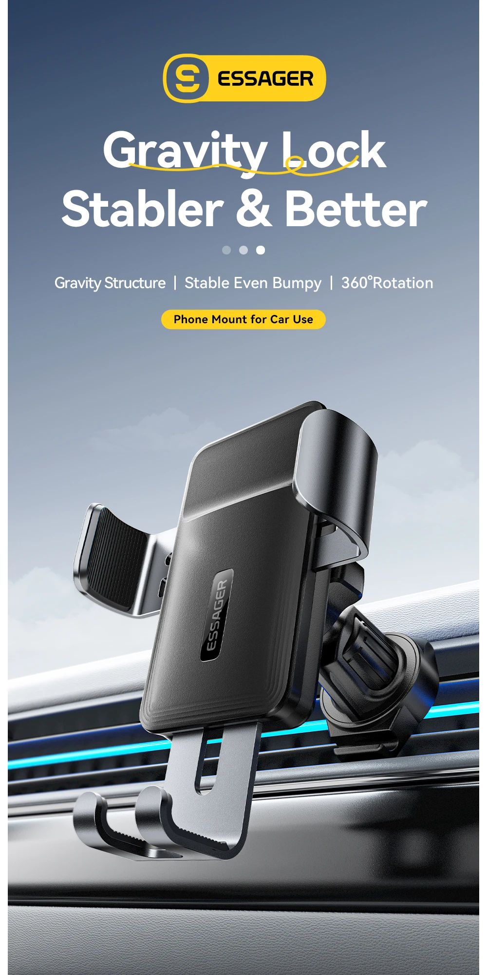 Essager Gravity Car Phone Holder Air Vent Clip Mount Mobilephone Stand For 4.7-6.5 Inch Phone For iPhone 16 15 14 13 Pro Xiaomi Essager Gravity Car Phone Holder Air Vent Clip Mount Mobilephone Stand For 4.7-6.5 Inch Phone For iPhone 16 15 14 13 Pro Xiaomi