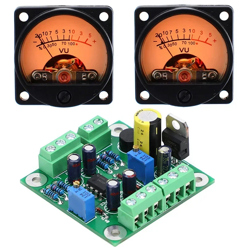 

VU Level Audio Meter Driver Board + 2pcs VU Meter with Warm Color Sound Pressure Meter 9V-20V AC Input 2024 New