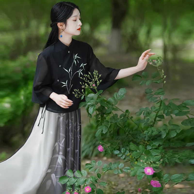 Yourqipao Summer Bamboo Forest Ink Printing Improved Chinese Style Elements Loose Elegant Retro Tops Skirt Hanfu Dress for Women
Yourqipao Summer Bamboo Forest Ink Printing Improved Chinese Style Elements Loose Elegant Retro Tops Skirt Hanfu Dress for Women