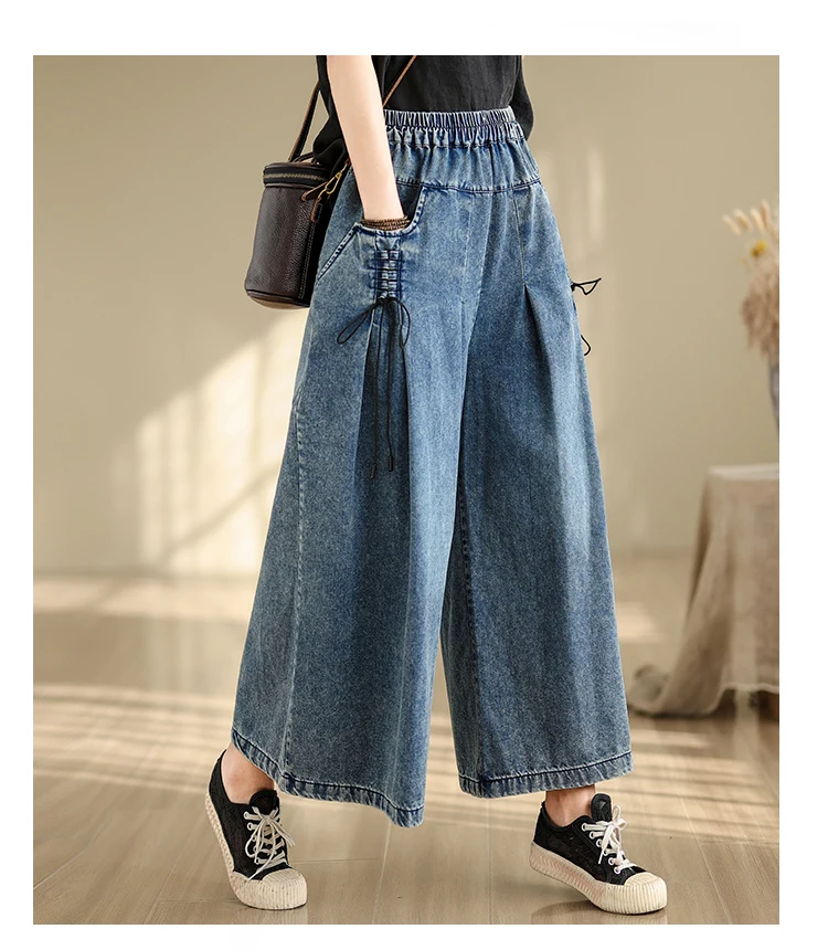Jeans Oversized Spring Wide Leg Pant Women Elastic High Waist Casual Loose Ladies Trousers Fashion Irregular Pleated Woman Pants Jeans Oversized Spring Wide Leg Pant Women Elastic High Waist Casual Loose Ladies Trousers Fashion Irregular Pleated Woman Pants