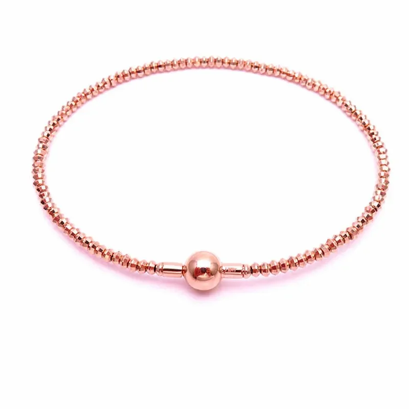 

New 585 Purple Gold Plated 14K Rose Gold Exquisite Bead Design Fashion Bangles for Women Light Luxury Elegant Classic Jewelry