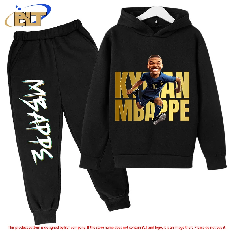 

Mbappe avatar printed children's clothing children's hoodie set plus velvet sweatshirt pants 2-piece set for boys and girls