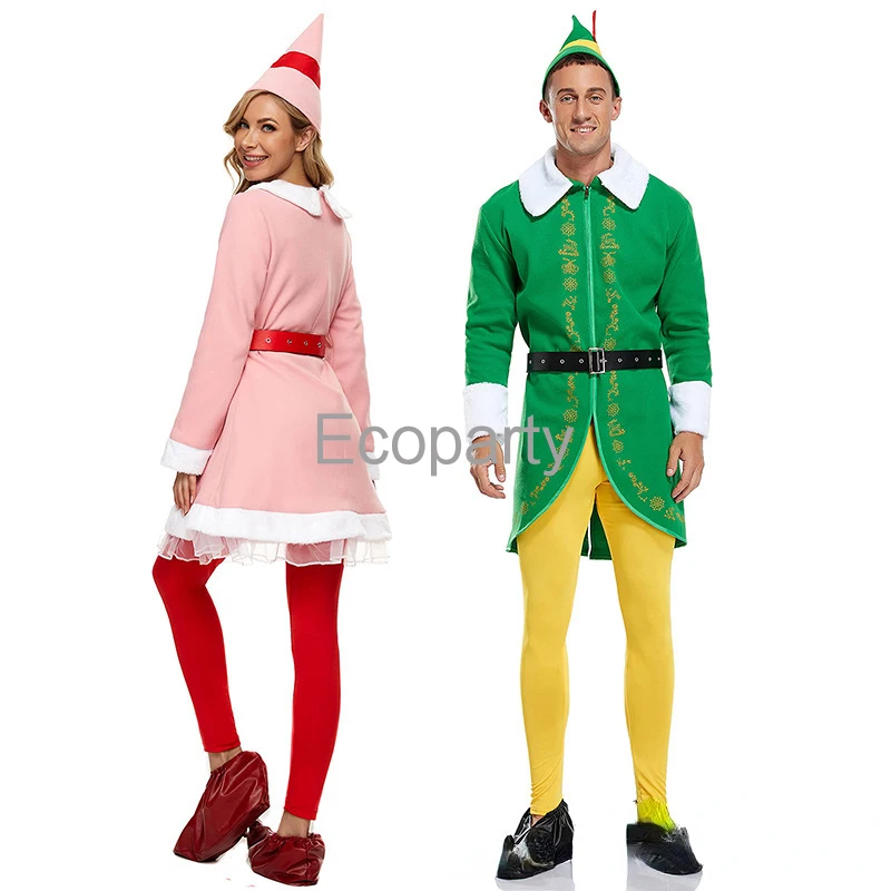 

Anime Cosplay Green Buddy Elf Costume Xmas Santa Claus Pink Suit Cosplay Outfit Christmas Carnival Fancy Party Dress New Year 30