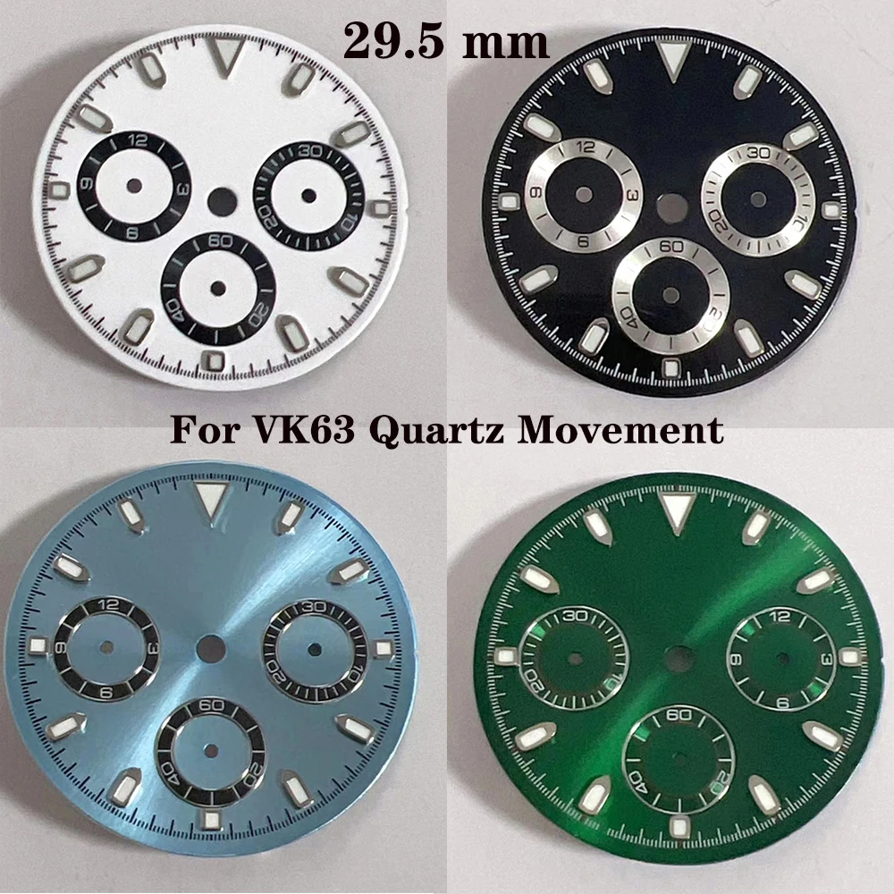For VK63 Dial 29.5mm Green Luminous Watch Dial for VK63 Quartz Movement Modified Watch Faces Replacement Parts Accessories
For VK63 Dial 29.5mm Green Luminous Watch Dial for VK63 Quartz Movement Modified Watch Faces Replacement Parts Accessories