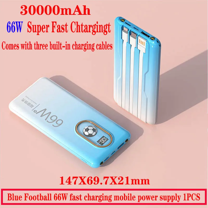 

30000mAh Power Bank 66W super fast charging powerbank for iPhone 14 13 Samsung Huawei PoWerbank Built in Cable Portable Charger