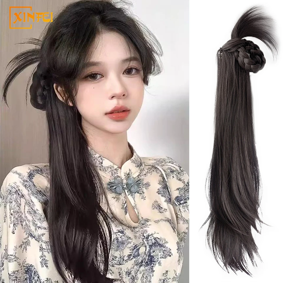 

18-inch Synthetic Wig Braid Female Grab Clip Side Ponytail Braided Hair Gentle New Chinese Low Ponytail Wig Braid Hairstyle