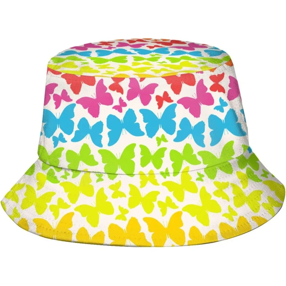 

Панама унисекс в стиле хип-хоп, разноцветная Кепка с радужной бабочкой для отдыха на открытом воздухе, пляжа, кемпинга, походов, рыбалки, летняя