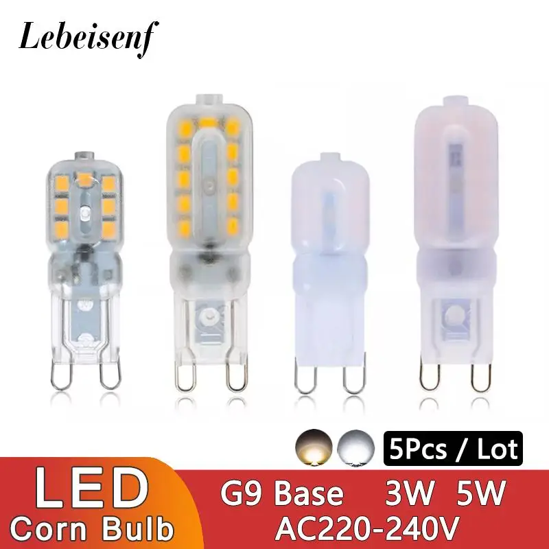 

5Pcs/Lot 3W 5W Dimmable LED Corn Lamp Bulb AC220-240V G9 Base Plastic Case Warm 3000K Cool White 6000K for Crystal Chandelier