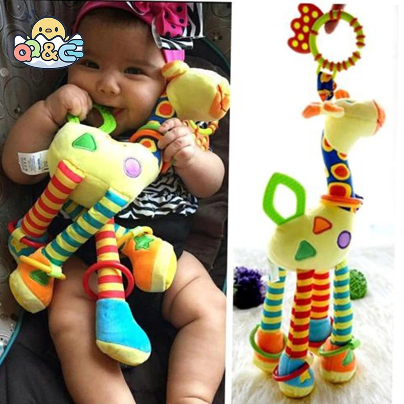 

Soft Giraffe Animal Handbells Rattles Plush Infant Baby Development Handle Toys Hot Selling with Teether Baby Toy for Newborn