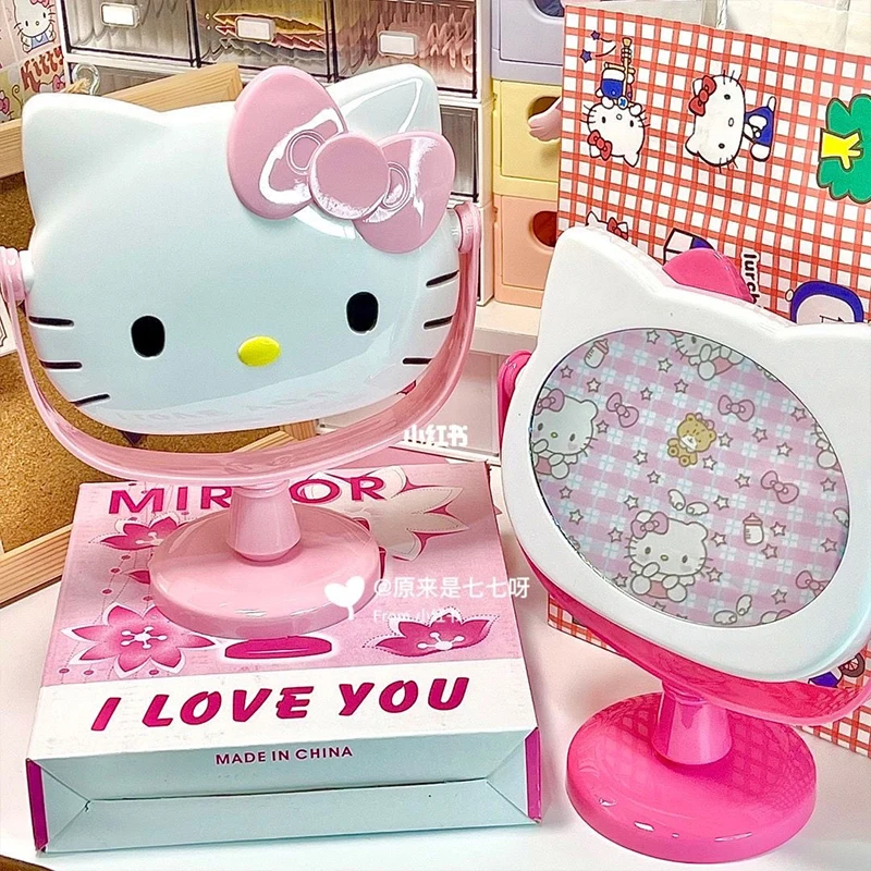

Зеркало для макияжа из аниме «Hello Kitty Girly Heart Kawaii» Sanrio, милый мультяшный Кот КТ, настольное модное зеркало, милые подарки, игрушки для девочек