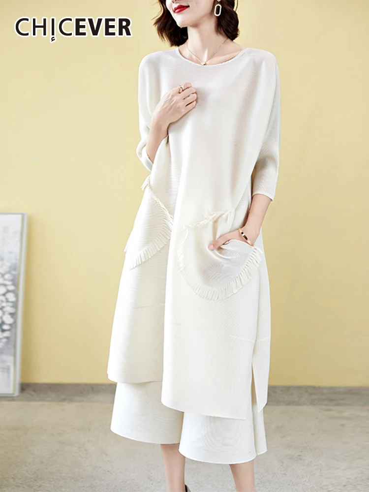 CHICEVER Solid Two Piece Sets For Women Round Neck Long Sleeve Spliced Pockets Top High Waist Knee Length Casual Set Female New
CHICEVER Solid Two Piece Sets For Women Round Neck Long Sleeve Spliced Pockets Top High Waist Knee Length Casual Set Female New