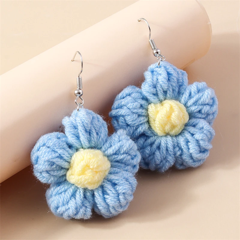 Handmade Flower Drop Earrings - Colorful Knitted Dangle Hooks for Women 9 Sbd8fb3ec3e0849a1acfb3be61dc1bce0y