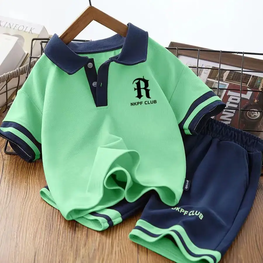 

Baby Boys Summer Clothes Set Kids Turn Down Collar T-Shirts and Shorts Tracksuits Teenage Top Pants Suits Junior Loungewear
