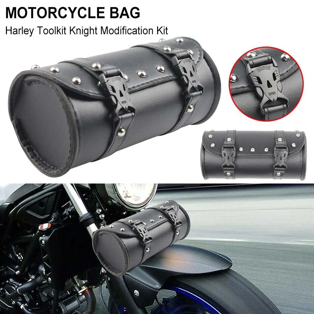 

Motorcycle Cruiser Tool Bag Fork Barrel Shape Handlebar Front Fork Bag Black Saddlebags For Motorcycle Pannier Saddle Bags Tools