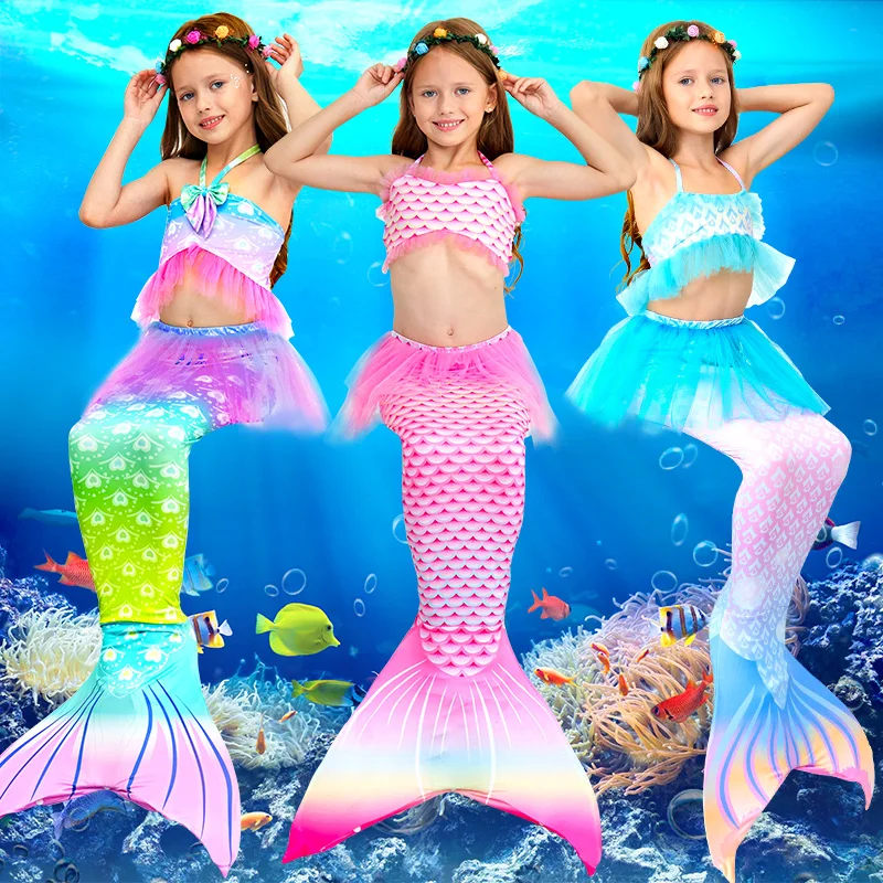 

Summer Kids Swimming Mermaid Tail Costume Cosplay with Bracelet Children Princess Party Fantasy Swimsuit Can Add Monofin