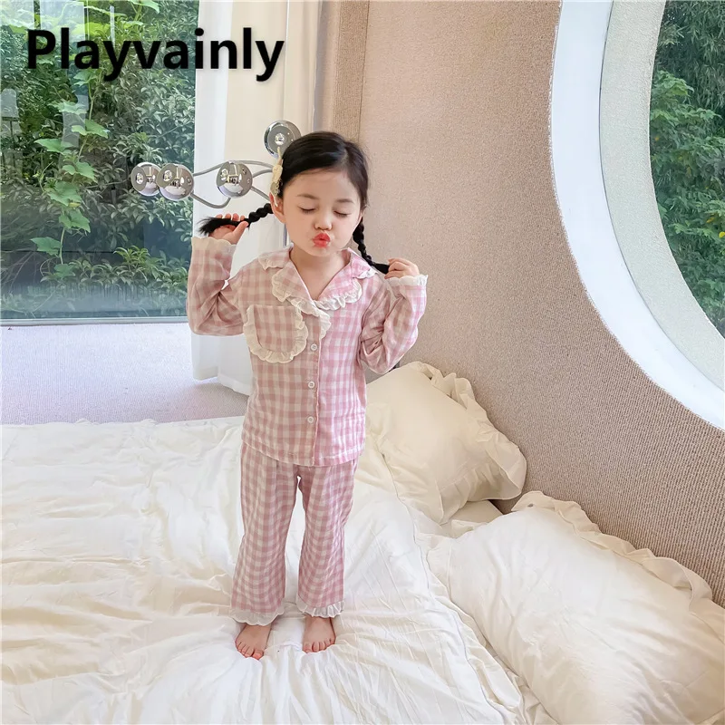 Korean Style New Spring Autumn Children Girl Pajama Sets Sweet Princess Checkered Long Sleeved Pants Homewear Outfits H1010
Korean Style New Spring Autumn Children Girl Pajama Sets Sweet Princess Checkered Long Sleeved Pants Homewear Outfits H1010