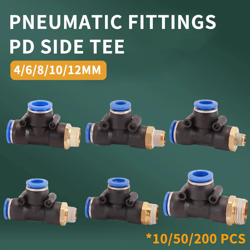 

PD Tee Air Pneumatic Fittings Quick Connector 4 6 8 10 12mm To Male Thread M5" 1/8" 1/4" 3/8" 1/2" Bsp Coupler