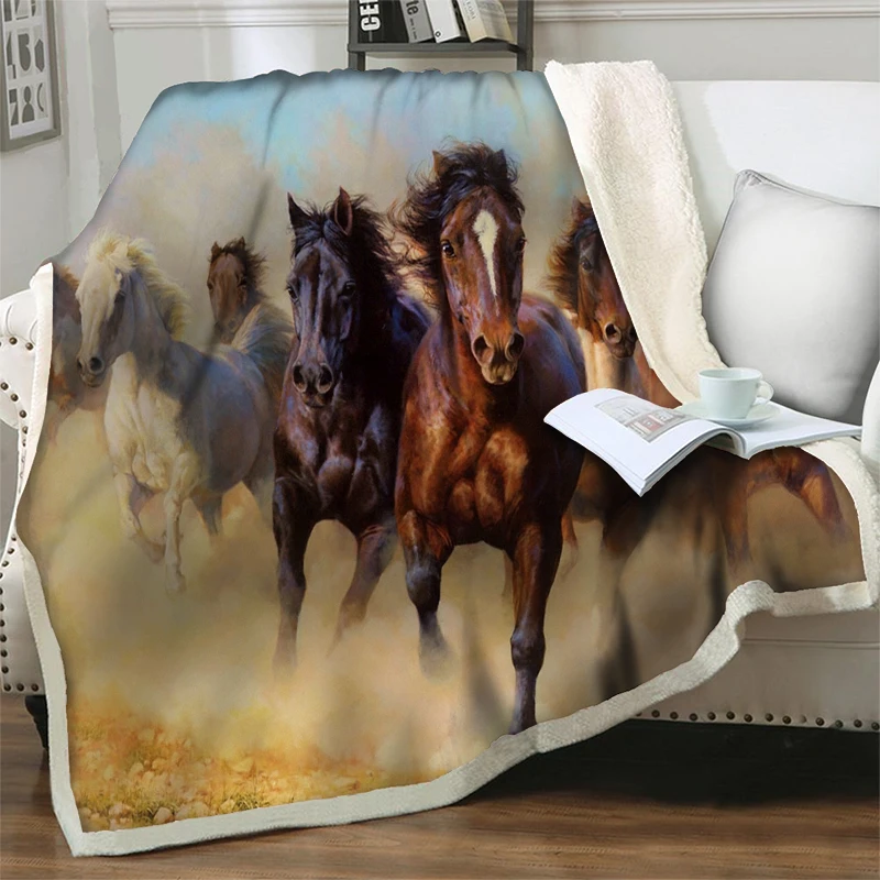 

Пледы с 3D рисунком бегущей лошади, шерпа, пледы для кровати, дивана, мягкие теплые покрывала, бархатные плюшевые простые одеяла, искусственная Обложка
