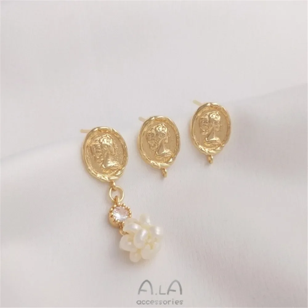 14K gold wrapped Queen's head gold coin with Earrings 925 silver needle DIY fashion retro earrings
14K gold wrapped Queen's head gold coin with Earrings 925 silver needle DIY fashion retro earrings