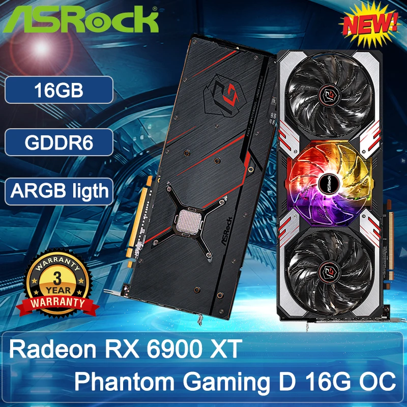 

Placa De Vídeo ASROCK AMD Radeon RX 6900XT Phantom Gaming D 16G OC Graphic Cards 256bit GPU Desktop CPU Motherboard GDDR6 NEW