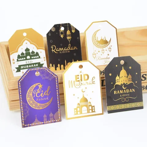 

48pcs/set Muslim Party Gift Tag Eid Mubarak Decoration Paper Label Hang Tags Ramadan Kareem Festival Gift Wrapping Supplies