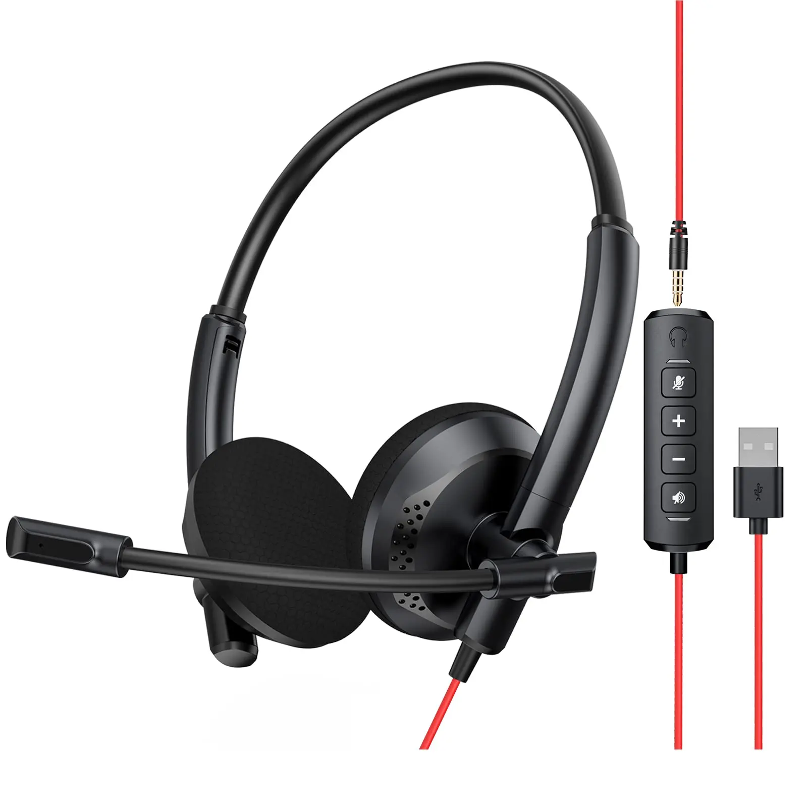 

USB Headset with Microphone for PC with in-Line Control Wired Headphones with Mic for Mac Laptop Smartphone Business