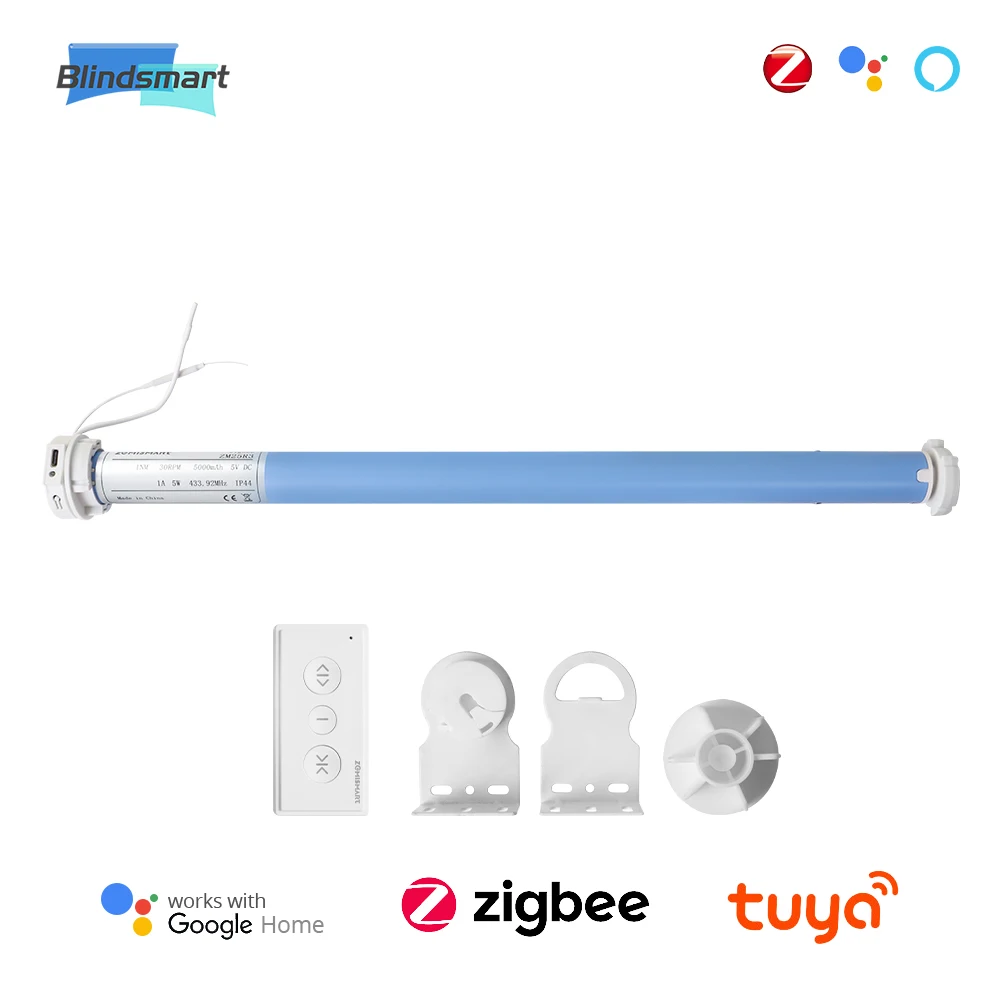 

Blindsmart Tuya Zigbee Electric Roller Shade Blinds Motor Rechargable for 38mm Tube Alexa Google Home Voice Control