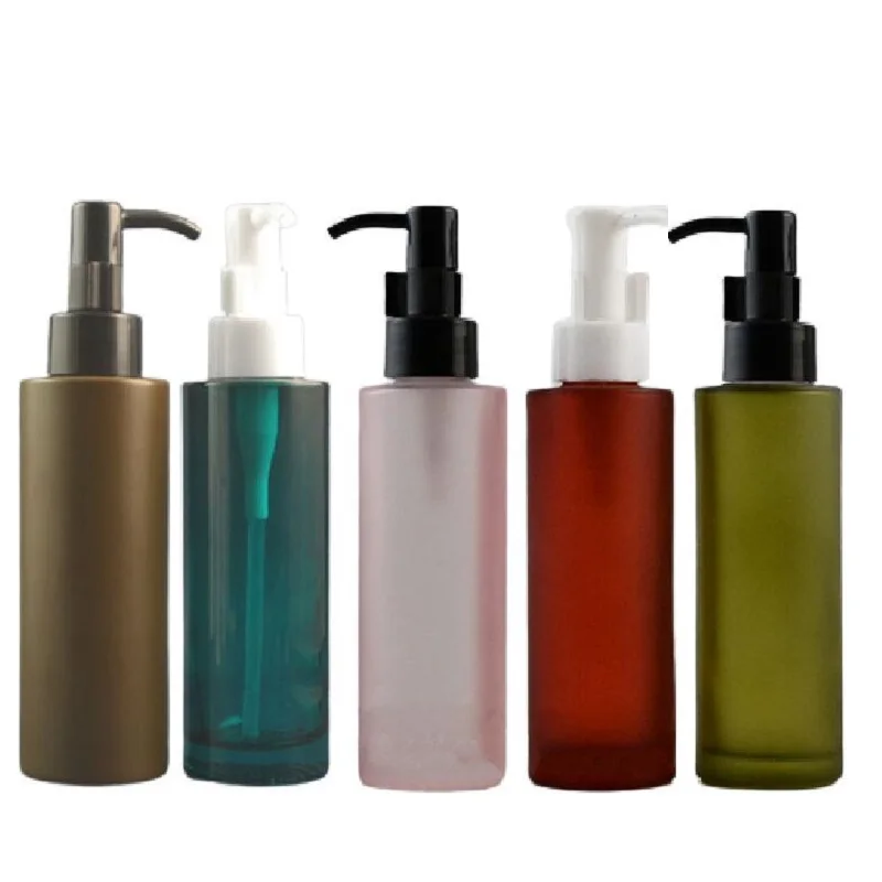 

100ml Lotion Pump Bottle Flat Shoulder Facial Cleanser Soap Dispenser Emulsion Frosted Glass Cleansing Oil Refillable Bottle