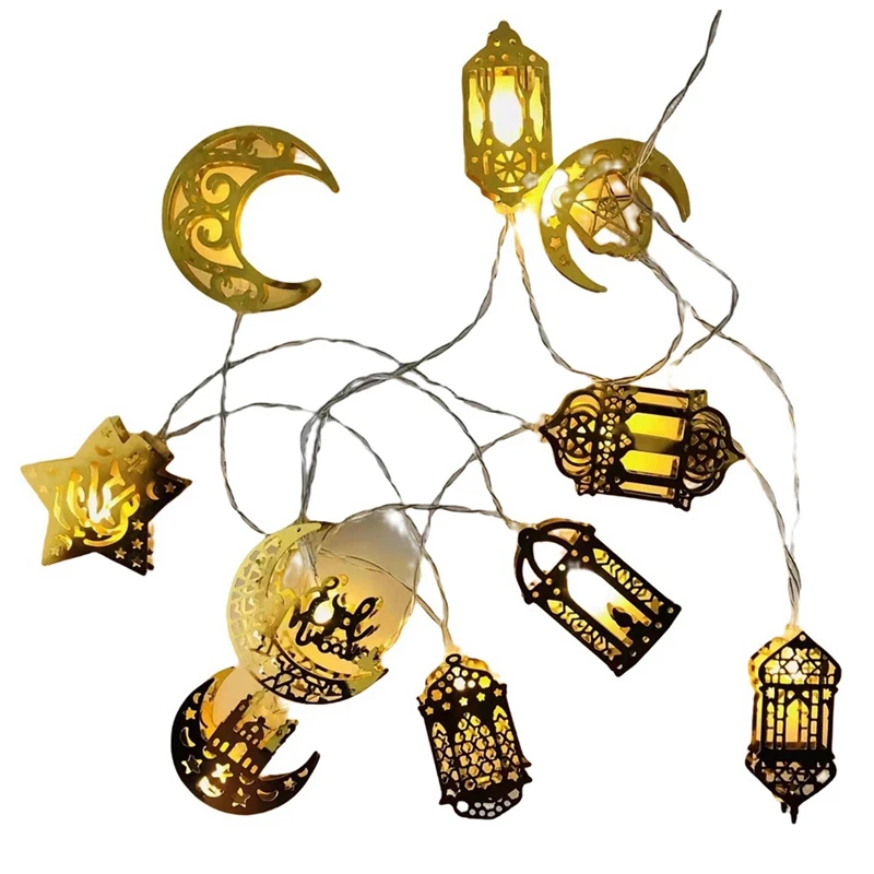 

10 LED Gold Ramadan Decorations Eid Decor Star Moon Lantern Ramadan Lights Battery Operated, Ramadan Party String Light