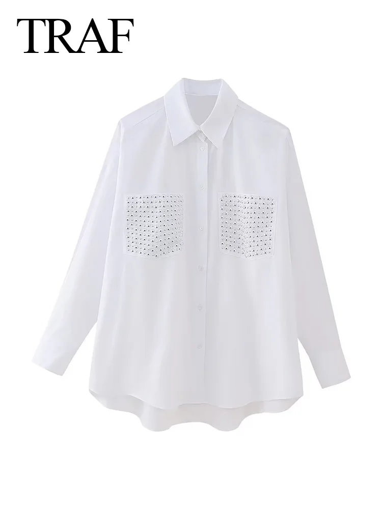 TRAF 2023 Women Elegant Single Breasted Solid Blouse Long Sleeve Office Ladies Double Pockets Rivet Chic Shirt Tops Blouse
TRAF 2023 Women Elegant Single Breasted Solid Blouse Long Sleeve Office Ladies Double Pockets Rivet Chic Shirt Tops Blouse