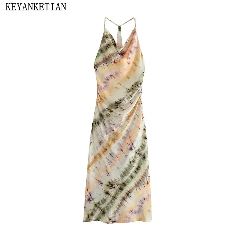 KEYANKETIAN New Summer Vintage Silk Satin Halter Backless Tie-Dye Print Sling Dress Women Pleated Slim MIDI Dress Ankle Skirt
KEYANKETIAN New Summer Vintage Silk Satin Halter Backless Tie-Dye Print Sling Dress Women Pleated Slim MIDI Dress Ankle Skirt