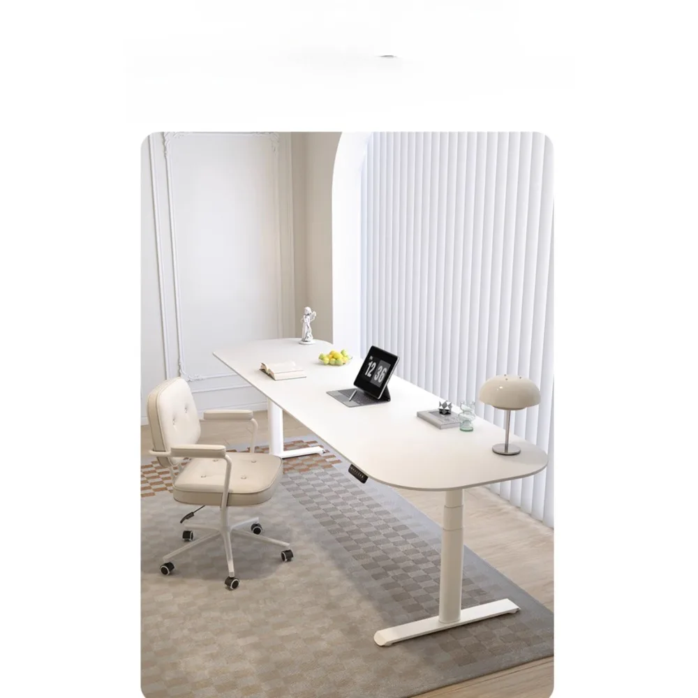 

Cream wind electric lifting table, oval shaped rock board computer desk, office, study, study desk, home standing workbench