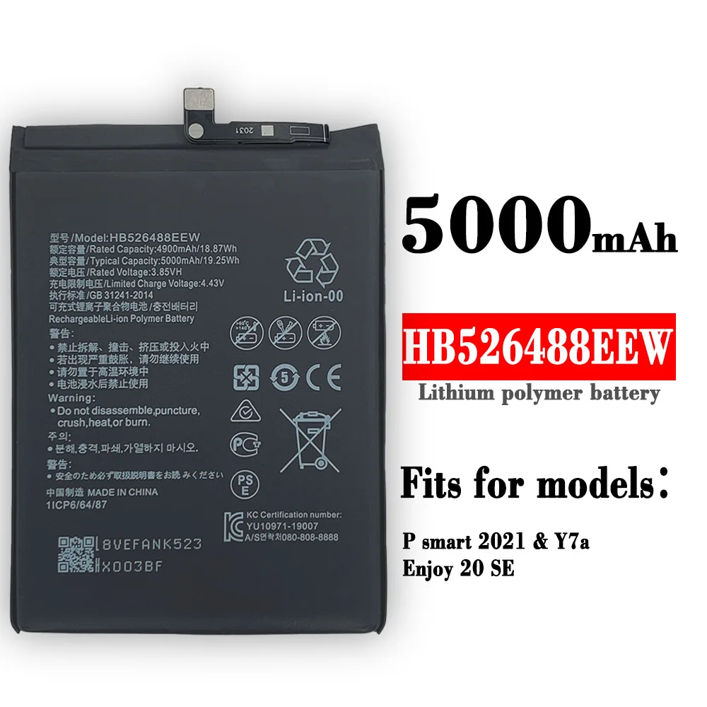 5000mAh HB526488EEW Replacement Battery For Huawei P Smart PPA-LX2 PPA-L22 L02B L22B Y7a Enjoy 20 SE Lithium Batterie+Free Tools
5000mAh HB526488EEW Replacement Battery For Huawei P Smart PPA-LX2 PPA-L22 L02B L22B Y7a Enjoy 20 SE Lithium Batterie+Free Tools