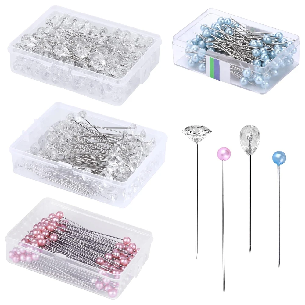 

400pcs Corsage Bouquet Pins Diamond Rhinestones Crystal Head Pins Sewing Pins Quilting Pins for Fabric Wedding Sewing DIY Craft