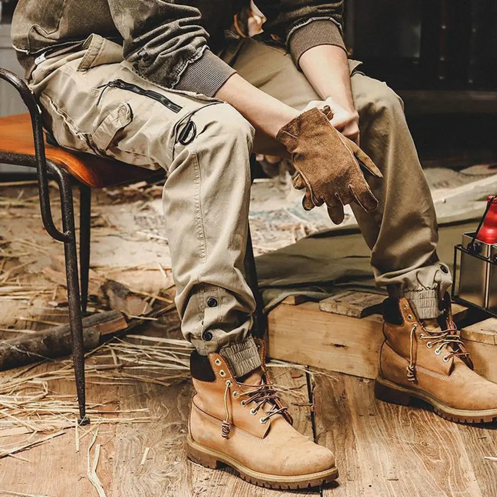 

Men Casual Cargo Pants Elastic Waistband Drawstring Multi Pockets Hip Hop Slacks Shrinkable Cuffs Trousers Camo Navy Trousers