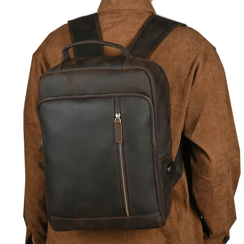

Vintage Men Crazy Horse Leather Backpacks Real Cow leather Male Rucksack Large Classic Travel Backpack Big 15.6 Inch laptop bag