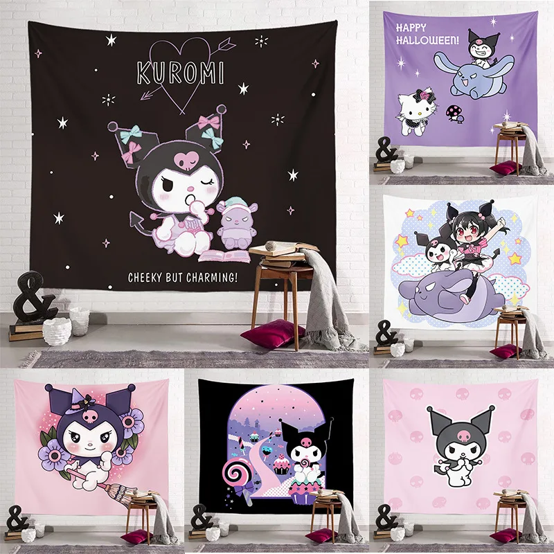 

Sanrio Kuromi Brushed Plus Velvet 95*73 150×130cm Tapestry Making Background Cloth Girly Heart Cartoon Bedroom Dormitory Cute