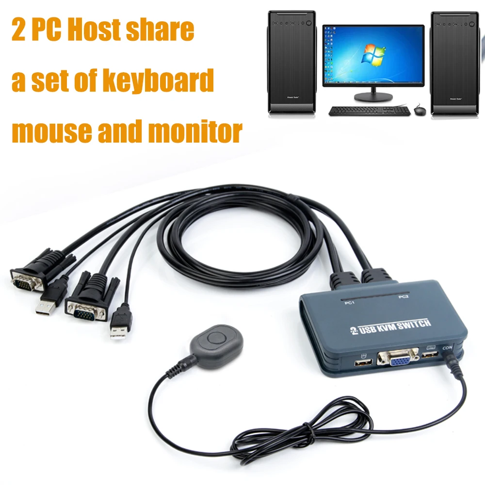 USB 2.0 VGA KVM Switch Converter Control 2 Computers From A Single Console Two PC Share One Set of Keyboard Mouse and 1 Monitor
USB 2.0 VGA KVM Switch Converter Control 2 Computers From A Single Console Two PC Share One Set of Keyboard Mouse and 1 Monitor
