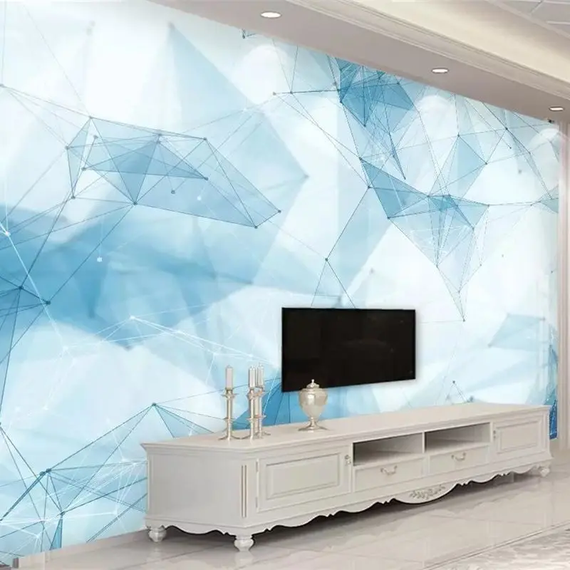 

beibehang Custom wallpaper 3d mural dreamy elegant blue beautiful Nordic minimalist geometric line Living room bedroom wallpaper