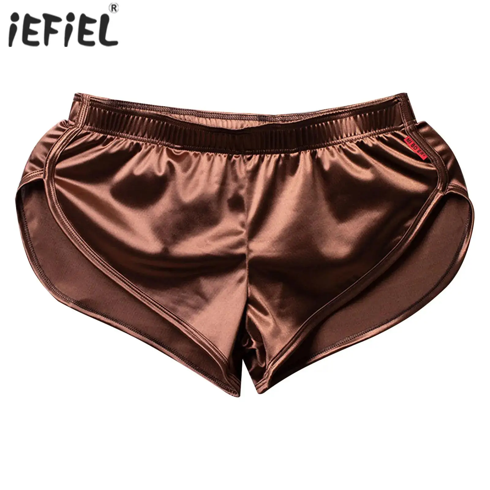 

Swimwear Mens Side Split Satin Shorts Built-in Bulge Pouch Boxer Brief Elastic Waistband Pajama Bottoms Loungewear Homewear