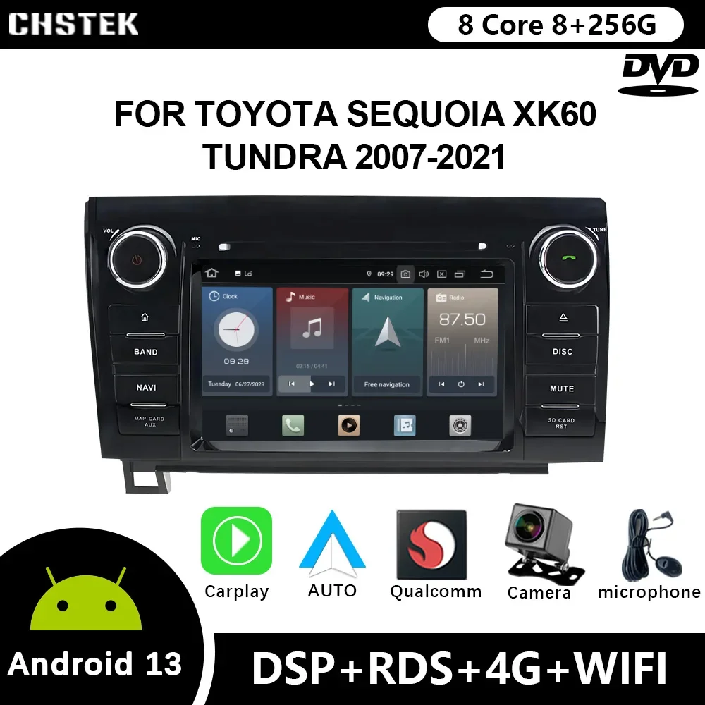 CHSTEK Car Radio Android 12 For Toyota Sequoia XK60 Tundra 2007-2021 Qualcomm DVD GPS CarPlay WIFI 4G Bluetooth DSP Auto Stereo
CHSTEK Car Radio Android 12 For Toyota Sequoia XK60 Tundra 2007-2021 Qualcomm DVD GPS CarPlay WIFI 4G Bluetooth DSP Auto Stereo