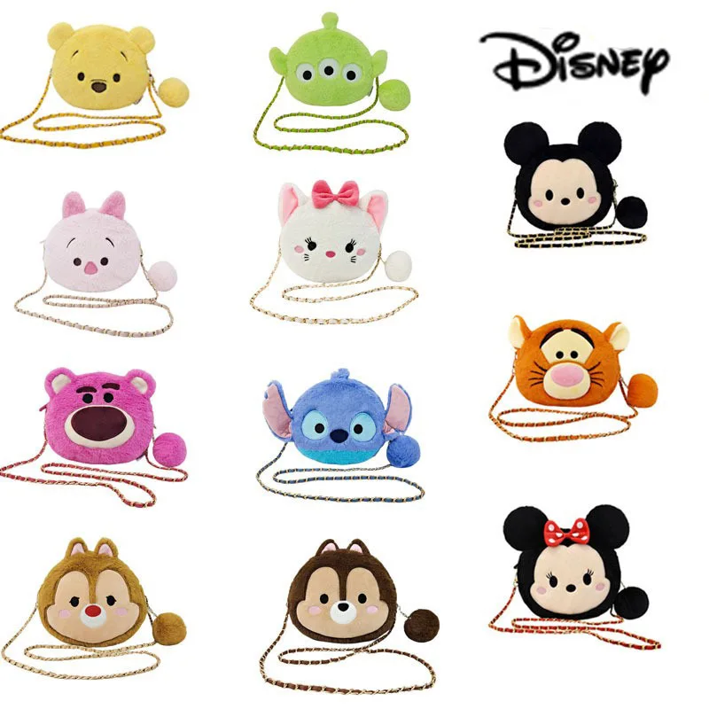 

Disney Fashion New Chain Plush Ball Pendant Diagonal Cross Travel Bag Cute Cartoon Mickey Minnie Mary Cat Plush Shoulder Bag