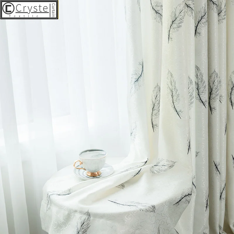

Modern Simple Cationic Curtains for Living Dining Room Bedroom Jacquard Feather Printing Shading Blackout French Korean Custom