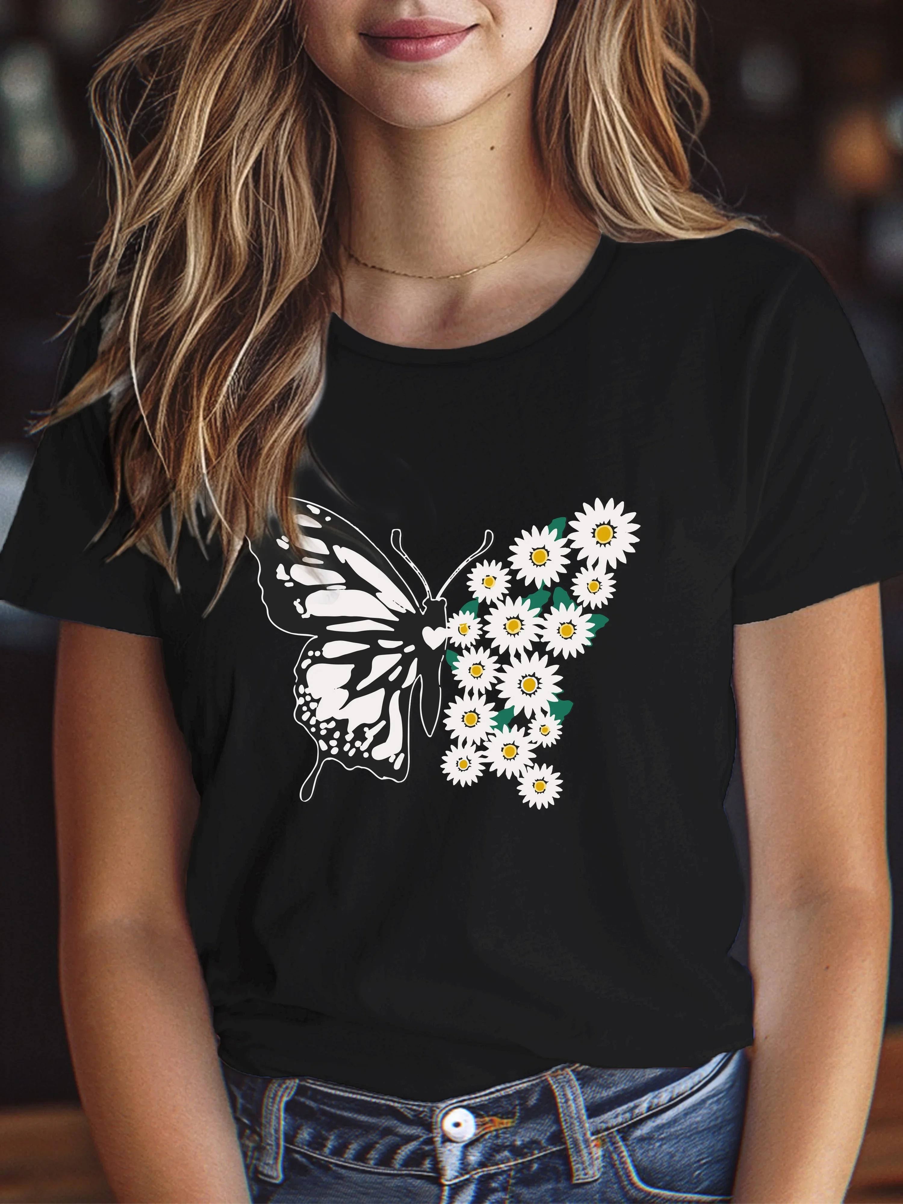 Short Sleeves Pure Cotton Tops Streewear 2024 New Butterfly & Floral Print Tee Casual Crew Neck Short Sleeve Women's Clothing
Short Sleeves Pure Cotton Tops Streewear 2024 New Butterfly & Floral Print Tee Casual Crew Neck Short Sleeve Women's Clothing