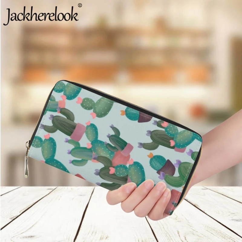 

Jackherelook Fashion New Women's Wallet Long Leather Card Holder Purse Cactus Pattern Print Design Clutch Ladies Daily Money Bag