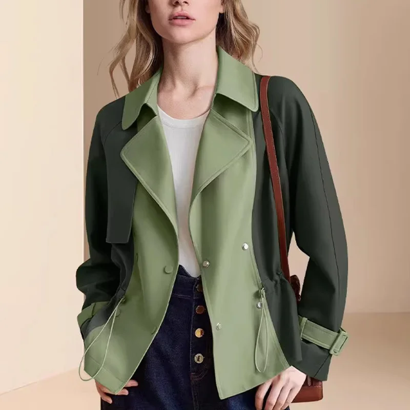 

NEW 2024 Autumn British Style Trench Coat Women's Korean Short Loose Contrasting Color Windbreaker Female Casual Overcoat Tops